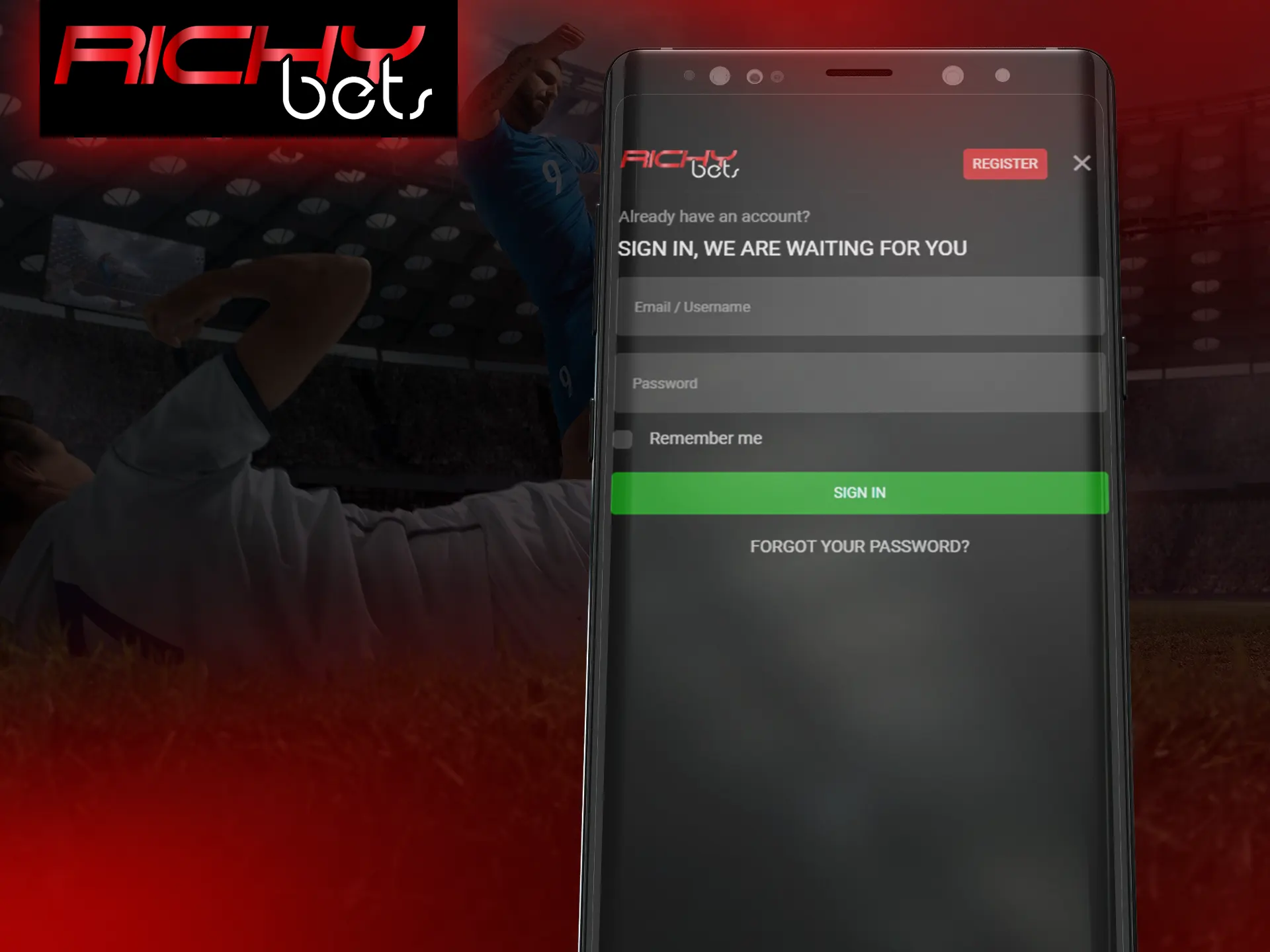 Use your Richybets account for logging in.