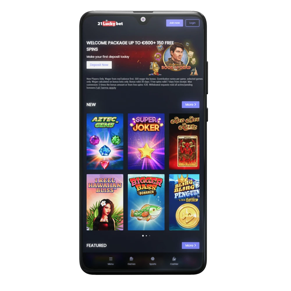 With the 21luckybet app, play casino and bet on sports.