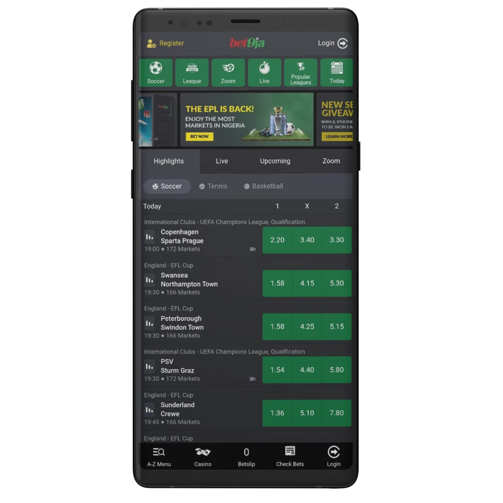 With the Bet9ja app, play casino games and bet anywhere.